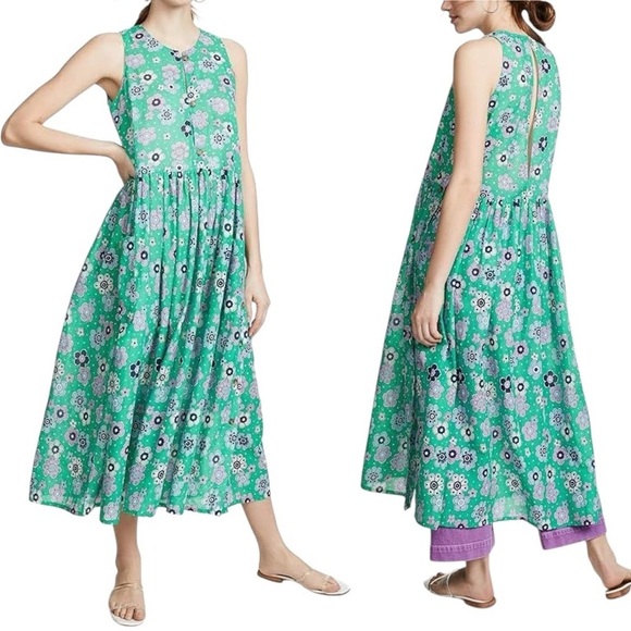 M.I.H. JEANS Leia Floral Cotton Gauze Sleeveless Button Down Midi Dress - Picture 2 of 14